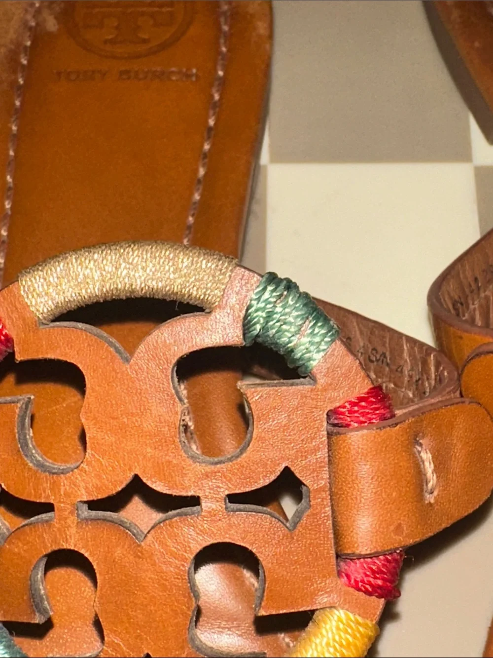 Tory Burch Tan Leather Embroidered Miller sandals size 8